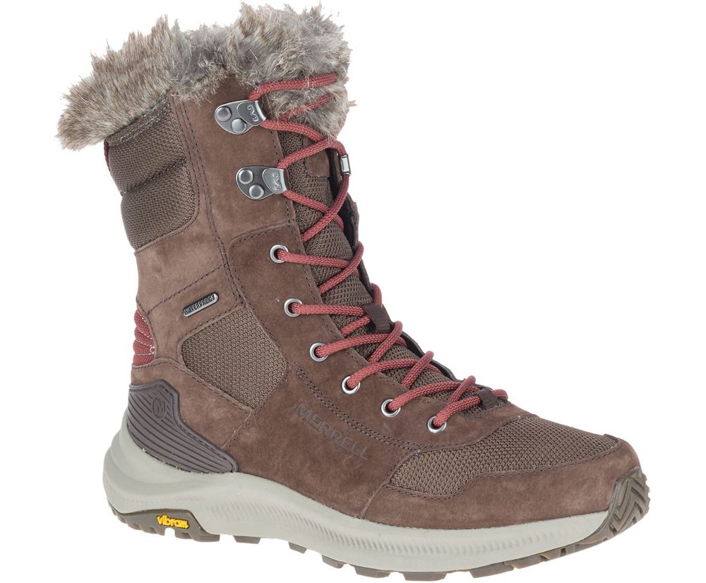 Kozaki Merrell Damskie Brązowe - Ontario Tall Polar Waterproof - 751842-UOM